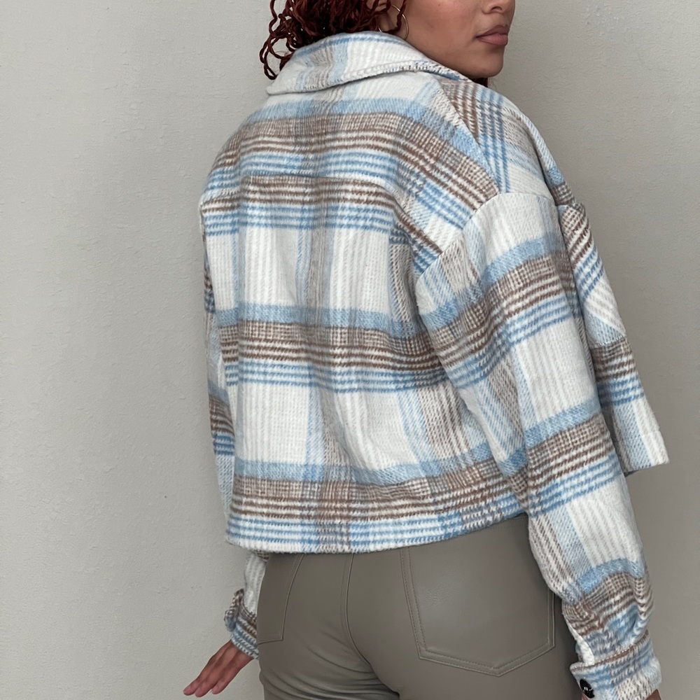 Cropped jacket plaid button down